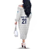 Guatemala Football Custom Family Matching Off The Shoulder Long Sleeve Dress and Hawaiian Shirt Go Los Chapines White Pattern