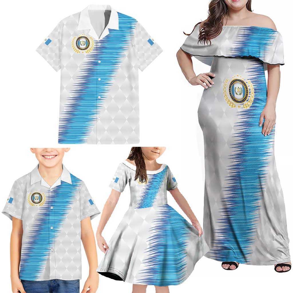 Guatemala Football Custom Family Matching Off Shoulder Maxi Dress and Hawaiian Shirt Go Los Chapines White Pattern