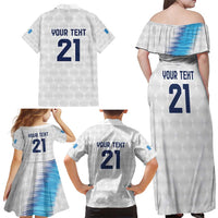 Guatemala Football Custom Family Matching Off Shoulder Maxi Dress and Hawaiian Shirt Go Los Chapines White Pattern