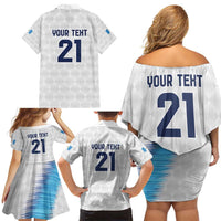 Guatemala Football Custom Family Matching Off Shoulder Short Dress and Hawaiian Shirt Go Los Chapines White Pattern