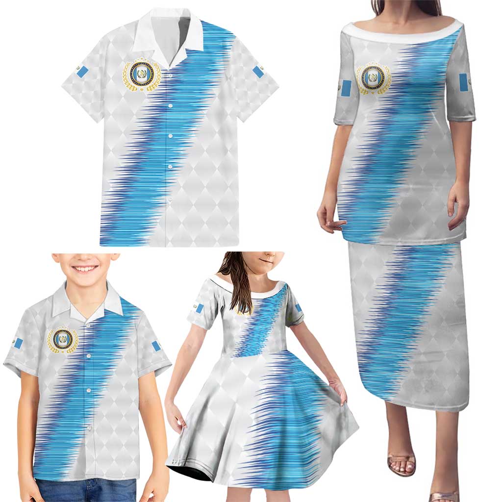 Guatemala Football Custom Family Matching Puletasi and Hawaiian Shirt Go Los Chapines White Pattern