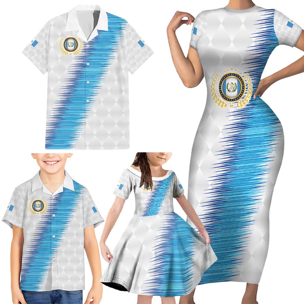Guatemala Football Custom Family Matching Short Sleeve Bodycon Dress and Hawaiian Shirt Go Los Chapines White Pattern