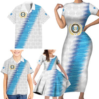 Guatemala Football Custom Family Matching Short Sleeve Bodycon Dress and Hawaiian Shirt Go Los Chapines White Pattern