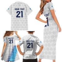 Guatemala Football Custom Family Matching Short Sleeve Bodycon Dress and Hawaiian Shirt Go Los Chapines White Pattern