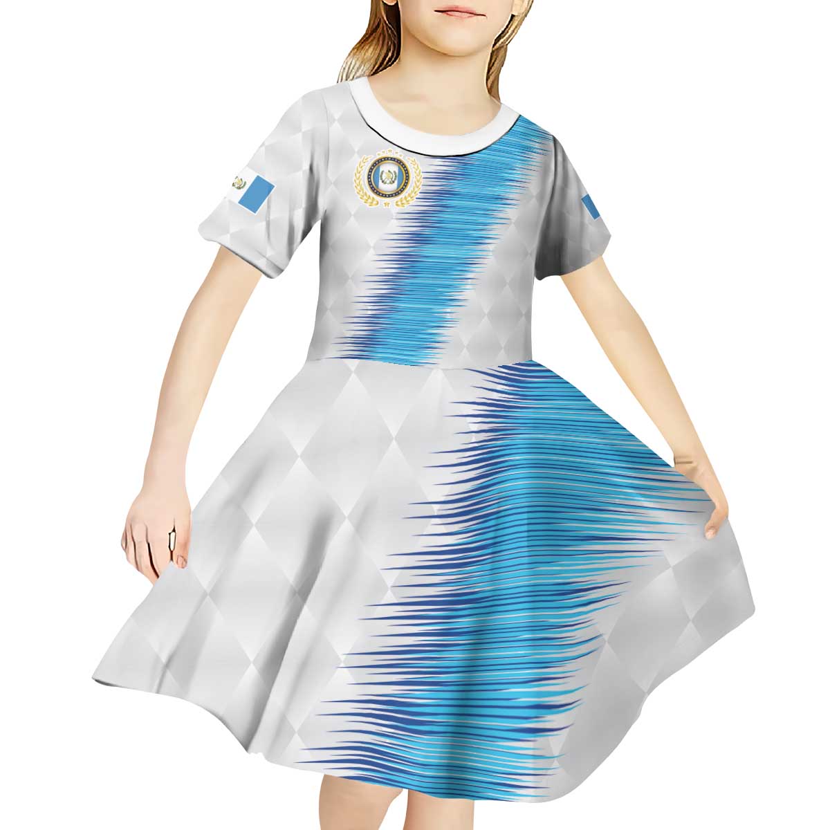 Guatemala Football Custom Kid Short Sleeve Dress Go Los Chapines White Pattern