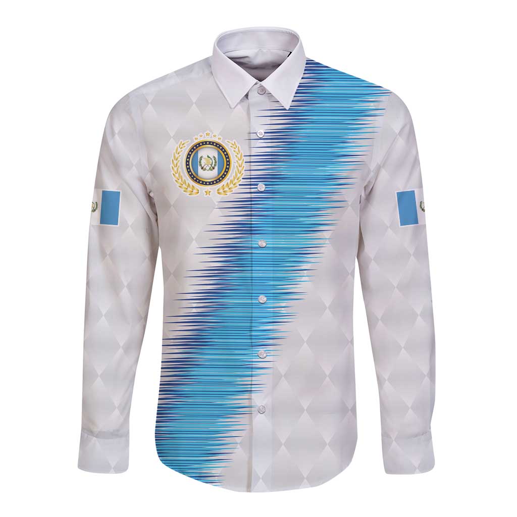 Guatemala Football Custom Long Sleeve Button Shirt Go Los Chapines White Pattern