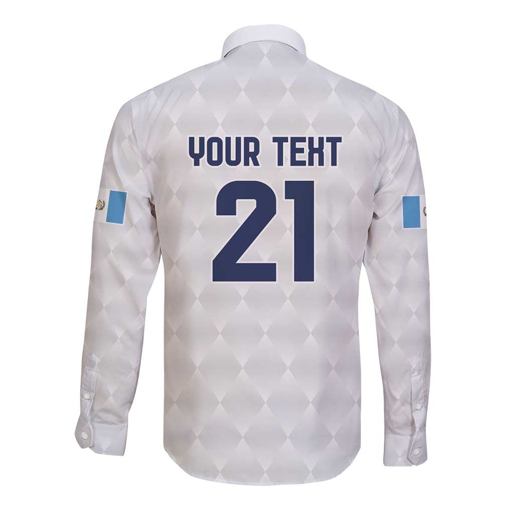 Guatemala Football Custom Long Sleeve Button Shirt Go Los Chapines White Pattern