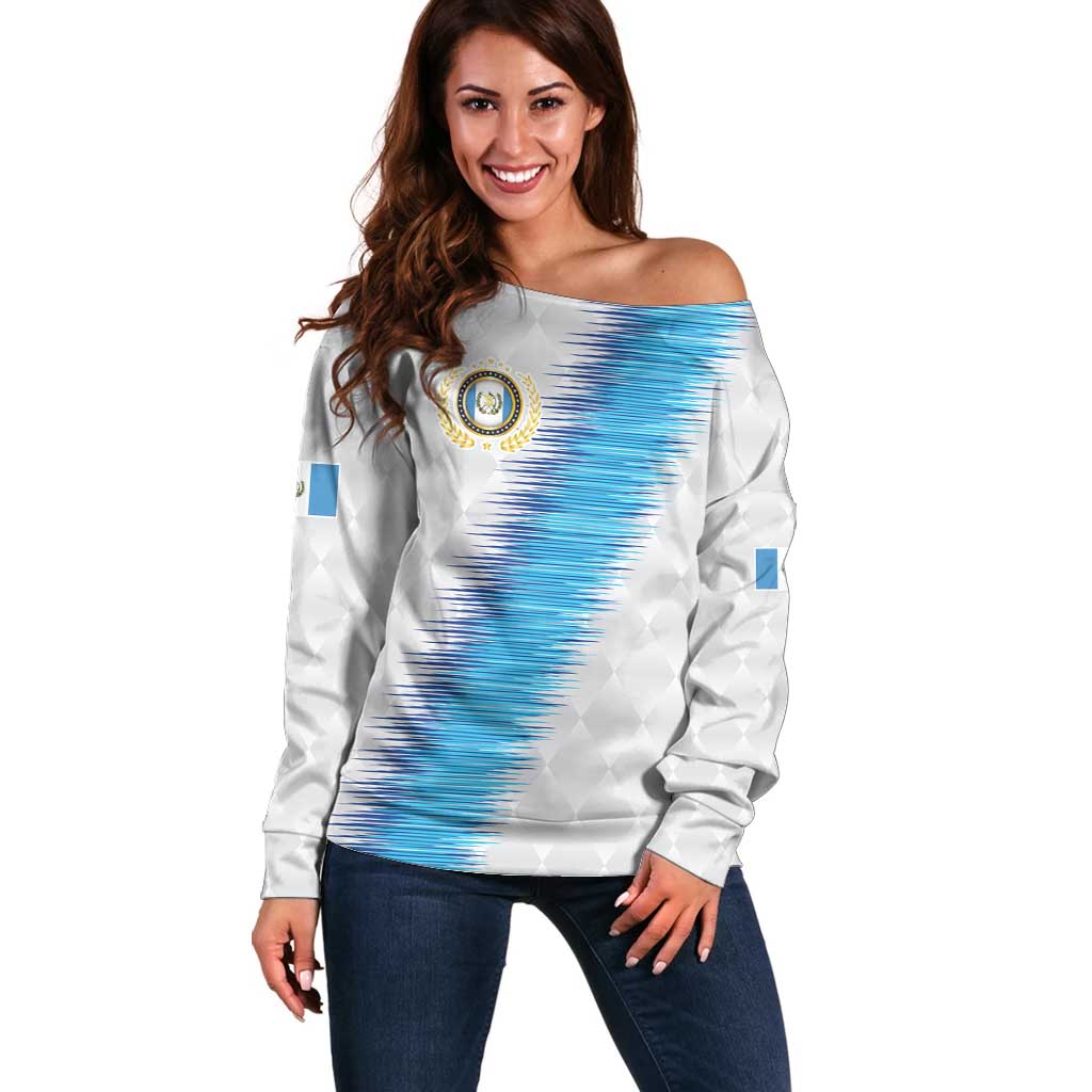 Guatemala Football Custom Off Shoulder Sweater Go Los Chapines White Pattern