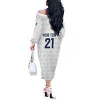 Guatemala Football Custom Off The Shoulder Long Sleeve Dress Go Los Chapines White Pattern