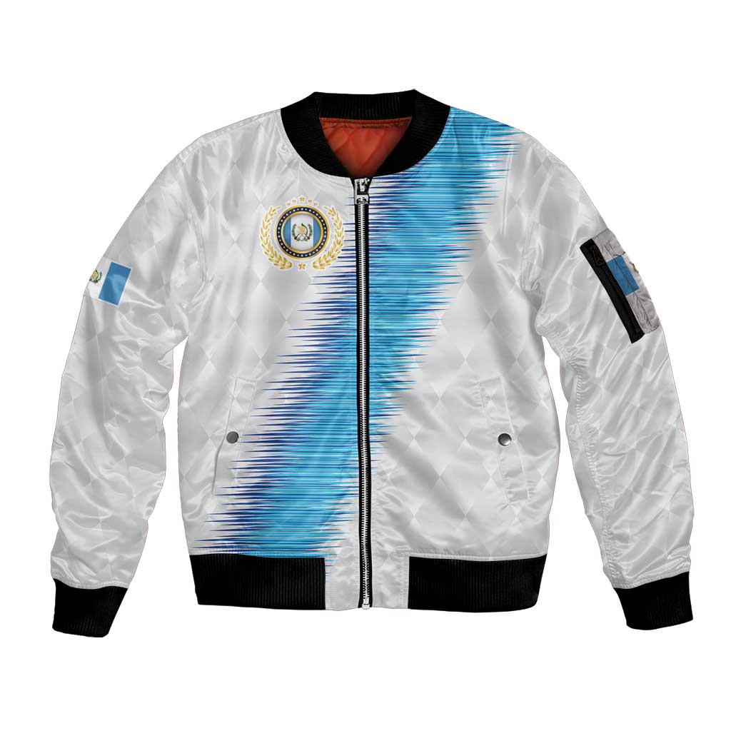 Guatemala Football Custom Sleeve Zip Bomber Jacket Go Los Chapines White Pattern