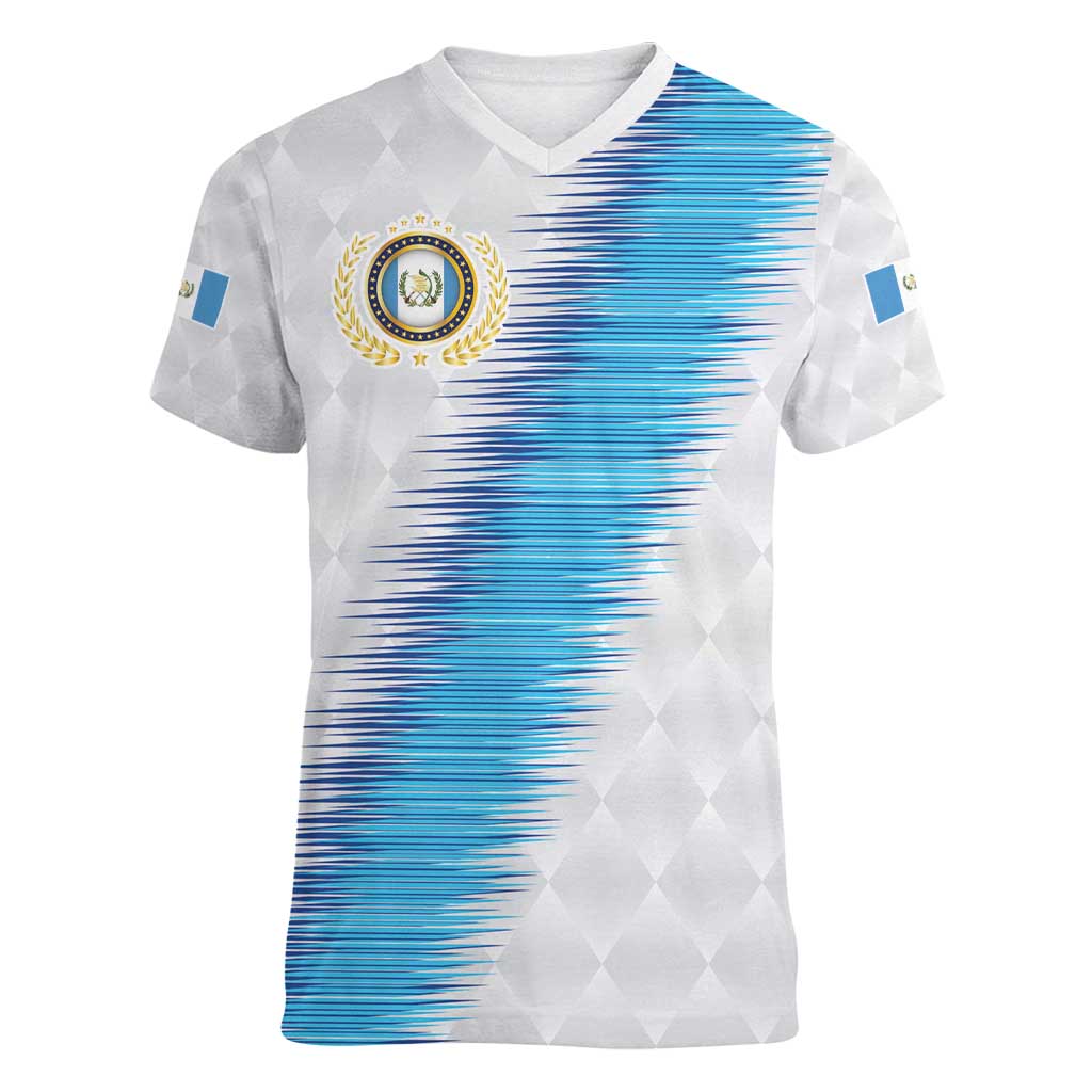 Guatemala Football Custom Women V-Neck T-Shirt Go Los Chapines White Pattern