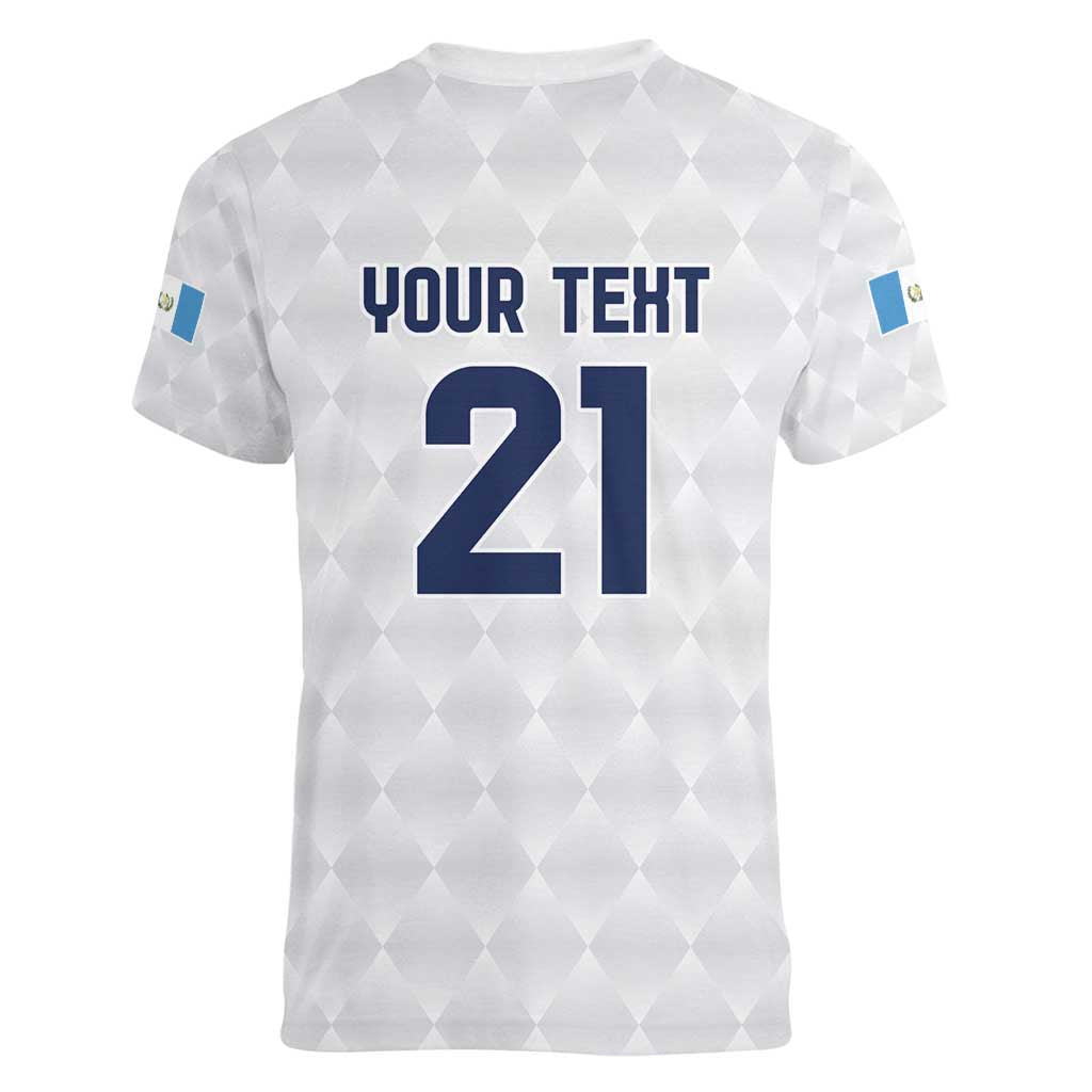 Guatemala Football Custom Women V-Neck T-Shirt Go Los Chapines White Pattern
