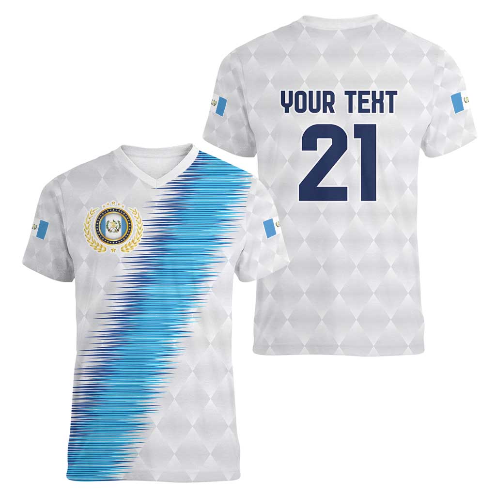 Guatemala Football Custom Women V-Neck T-Shirt Go Los Chapines White Pattern
