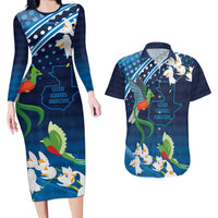 Guatemala Quetzal Bird Couples Matching Long Sleeve Bodycon Dress and Hawaiian Shirt Libre Crezca Fecundo