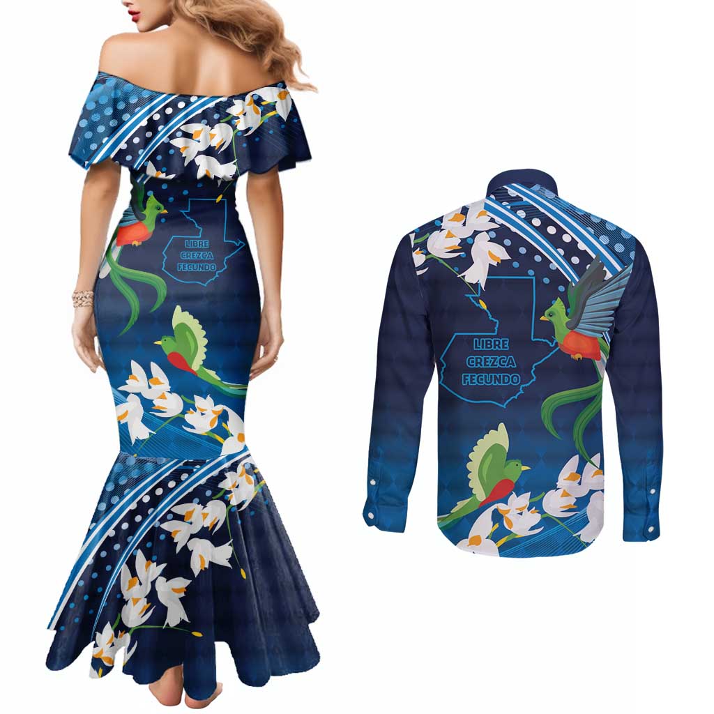 Guatemala Quetzal Bird Couples Matching Mermaid Dress and Long Sleeve Button Shirt Libre Crezca Fecundo
