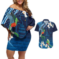 Guatemala Quetzal Bird Couples Matching Off Shoulder Short Dress and Hawaiian Shirt Libre Crezca Fecundo