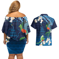 Guatemala Quetzal Bird Couples Matching Off Shoulder Short Dress and Hawaiian Shirt Libre Crezca Fecundo
