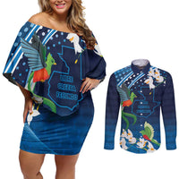 Guatemala Quetzal Bird Couples Matching Off Shoulder Short Dress and Long Sleeve Button Shirt Libre Crezca Fecundo