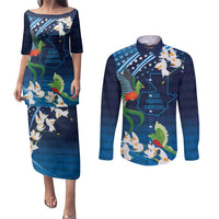 Guatemala Quetzal Bird Couples Matching Puletasi and Long Sleeve Button Shirt Libre Crezca Fecundo