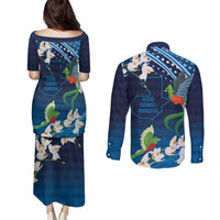 Guatemala Quetzal Bird Couples Matching Puletasi and Long Sleeve Button Shirt Libre Crezca Fecundo
