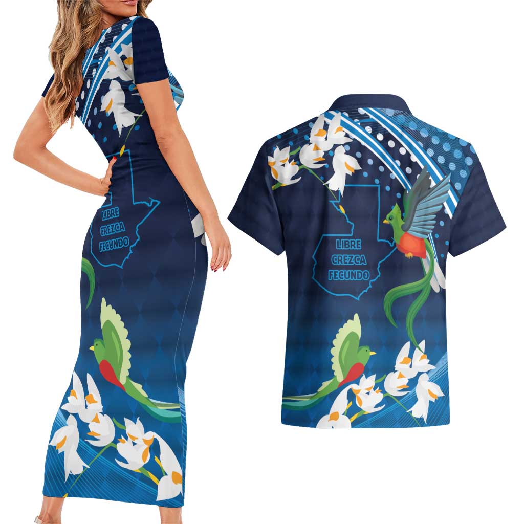 Guatemala Quetzal Bird Couples Matching Short Sleeve Bodycon Dress and Hawaiian Shirt Libre Crezca Fecundo