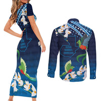 Guatemala Quetzal Bird Couples Matching Short Sleeve Bodycon Dress and Long Sleeve Button Shirt Libre Crezca Fecundo