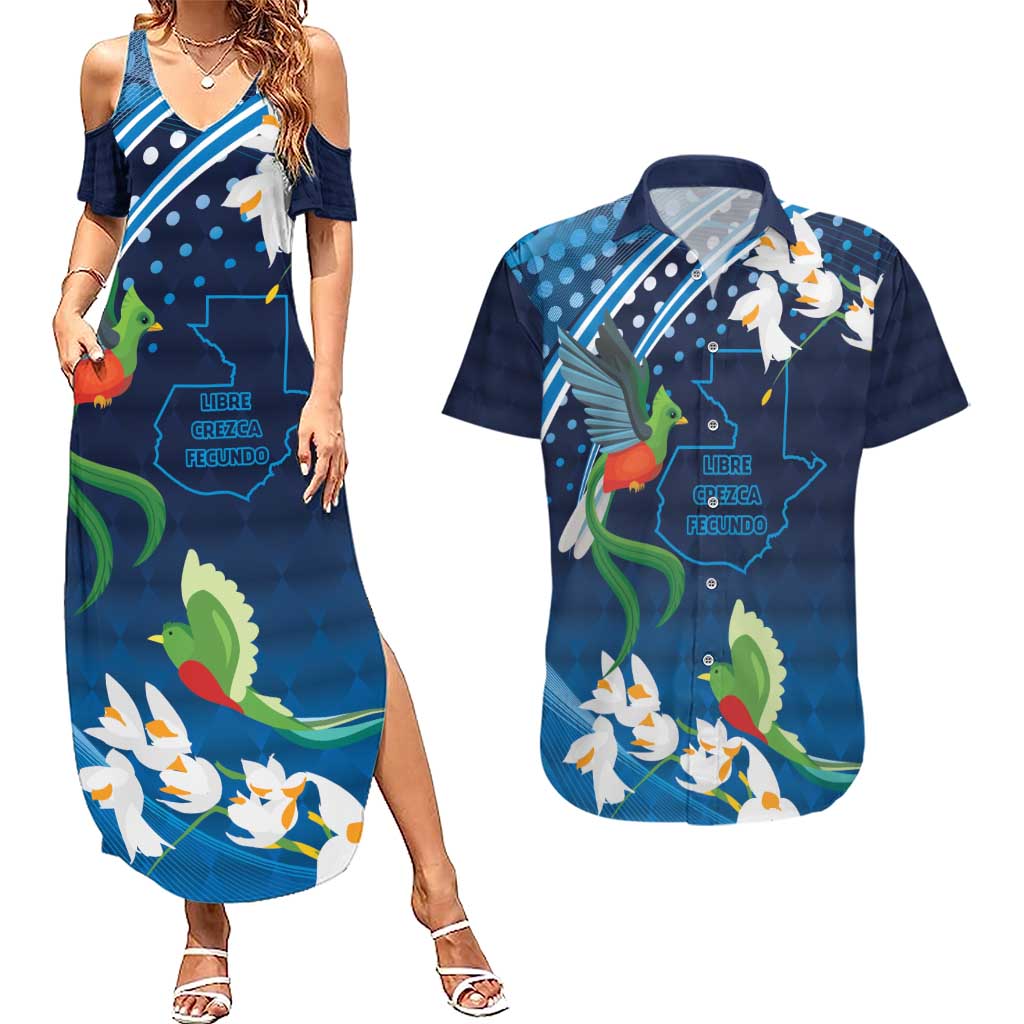 Guatemala Quetzal Bird Couples Matching Summer Maxi Dress and Hawaiian Shirt Libre Crezca Fecundo