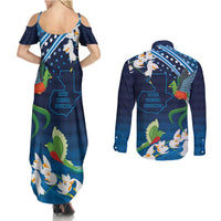 Guatemala Quetzal Bird Couples Matching Summer Maxi Dress and Long Sleeve Button Shirt Libre Crezca Fecundo