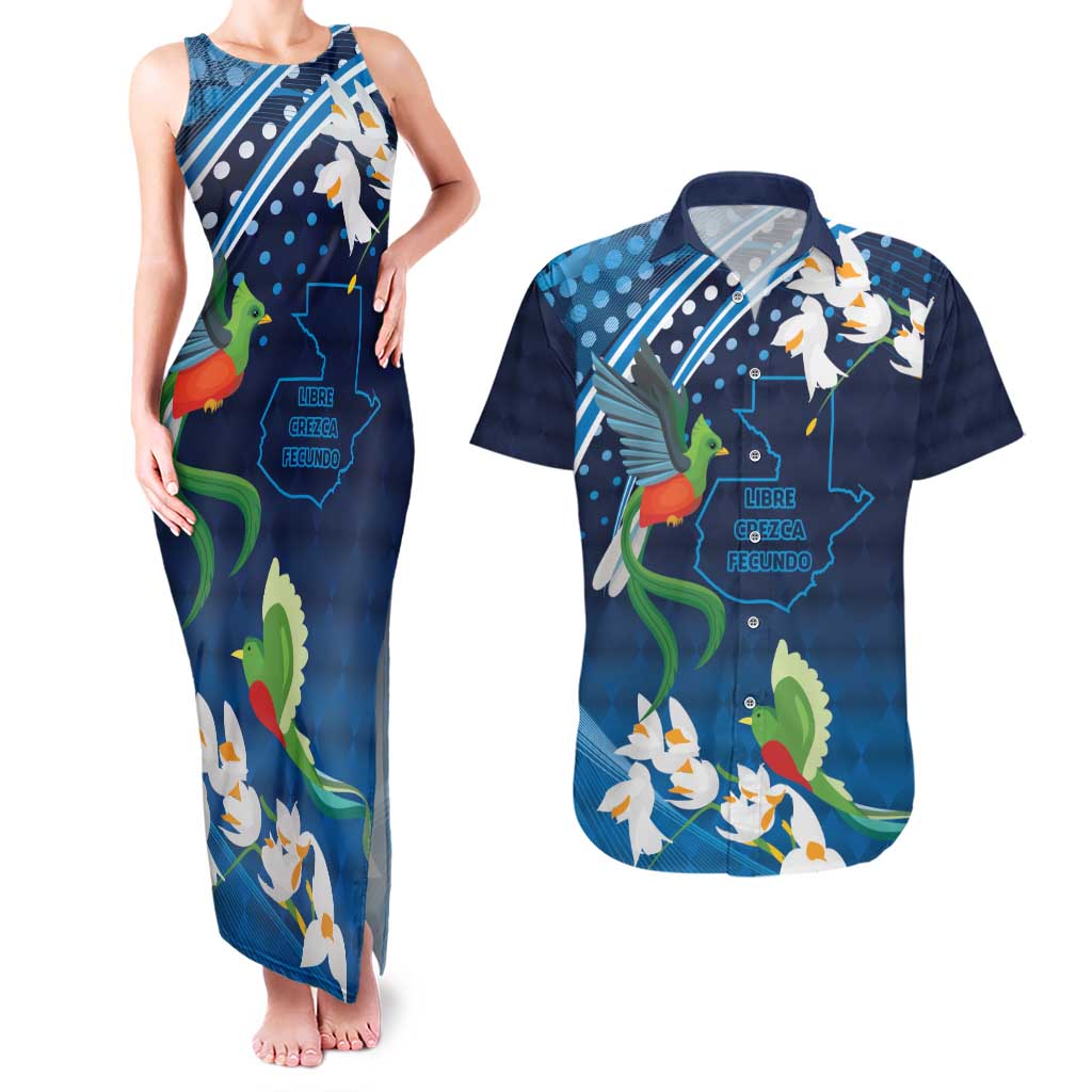 Guatemala Quetzal Bird Couples Matching Tank Maxi Dress and Hawaiian Shirt Libre Crezca Fecundo