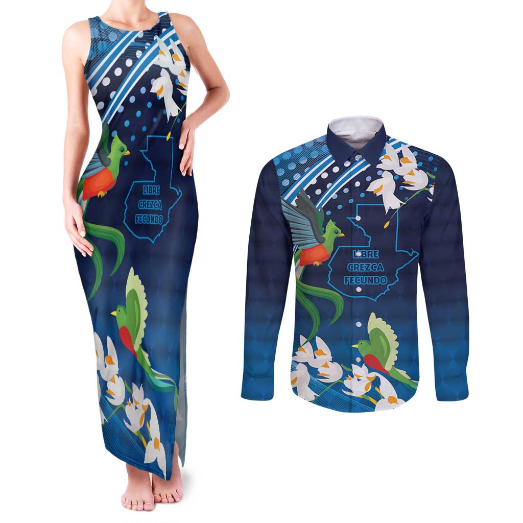 Guatemala Quetzal Bird Couples Matching Tank Maxi Dress and Long Sleeve Button Shirt Libre Crezca Fecundo