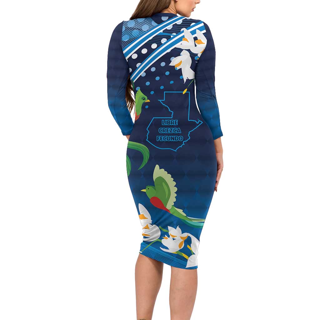 Guatemala Quetzal Bird Family Matching Long Sleeve Bodycon Dress and Hawaiian Shirt Libre Crezca Fecundo
