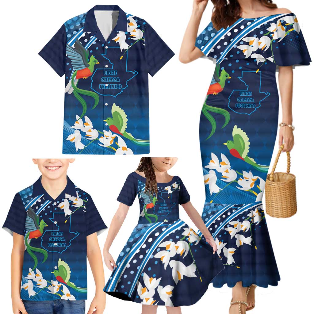 Guatemala Quetzal Bird Family Matching Mermaid Dress and Hawaiian Shirt Libre Crezca Fecundo