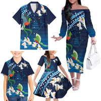 Guatemala Quetzal Bird Family Matching Off The Shoulder Long Sleeve Dress and Hawaiian Shirt Libre Crezca Fecundo