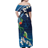 Guatemala Quetzal Bird Family Matching Off Shoulder Maxi Dress and Hawaiian Shirt Libre Crezca Fecundo