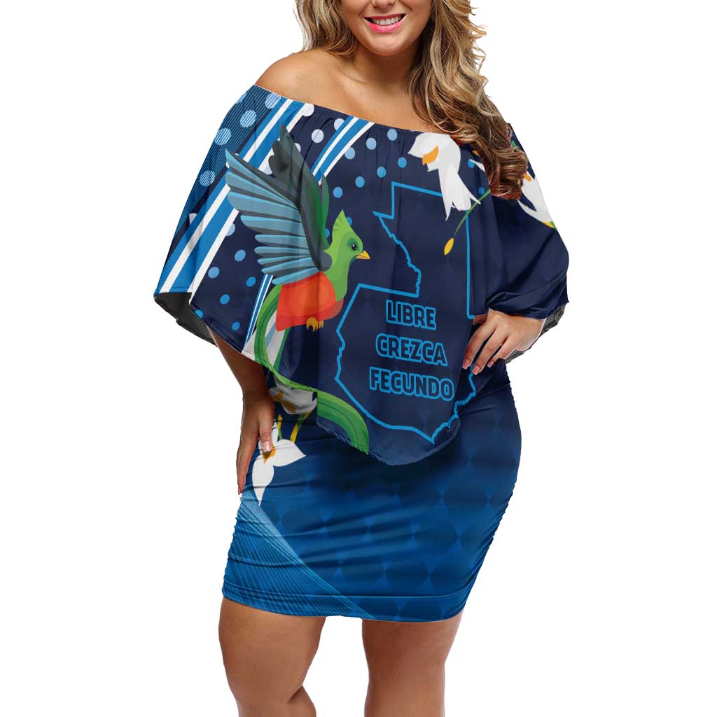 Guatemala Quetzal Bird Family Matching Off Shoulder Short Dress and Hawaiian Shirt Libre Crezca Fecundo