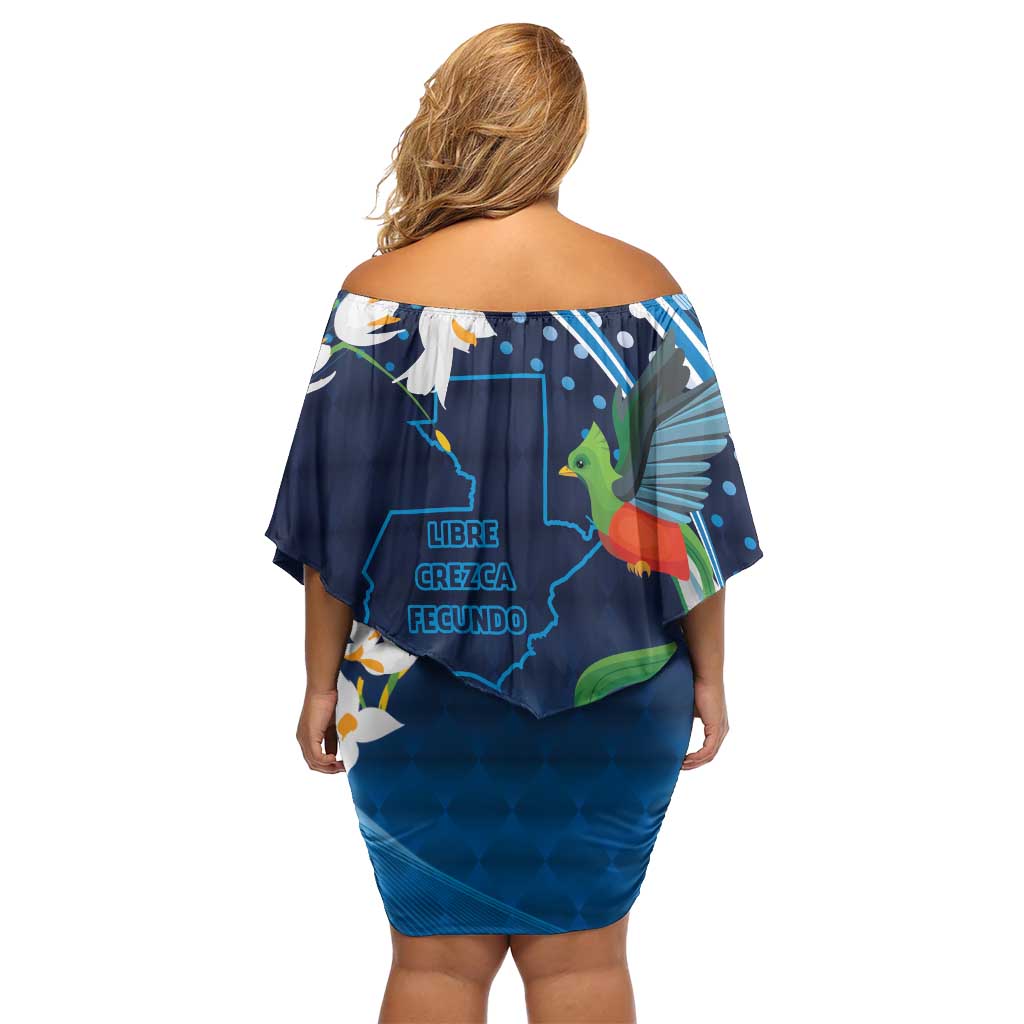 Guatemala Quetzal Bird Family Matching Off Shoulder Short Dress and Hawaiian Shirt Libre Crezca Fecundo