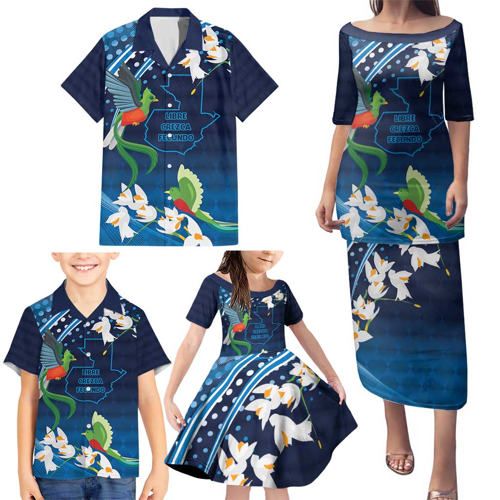 Guatemala Quetzal Bird Family Matching Puletasi and Hawaiian Shirt Libre Crezca Fecundo