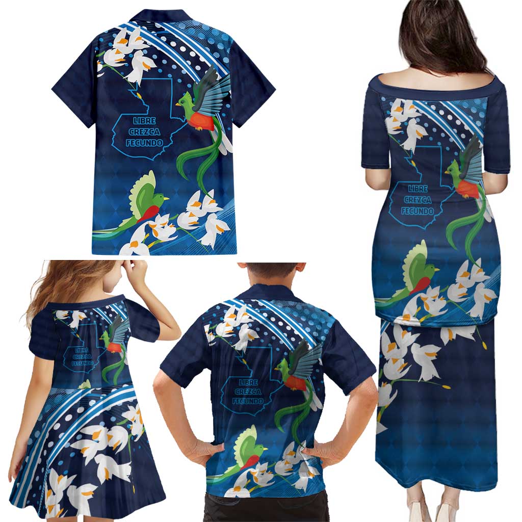 Guatemala Quetzal Bird Family Matching Puletasi and Hawaiian Shirt Libre Crezca Fecundo