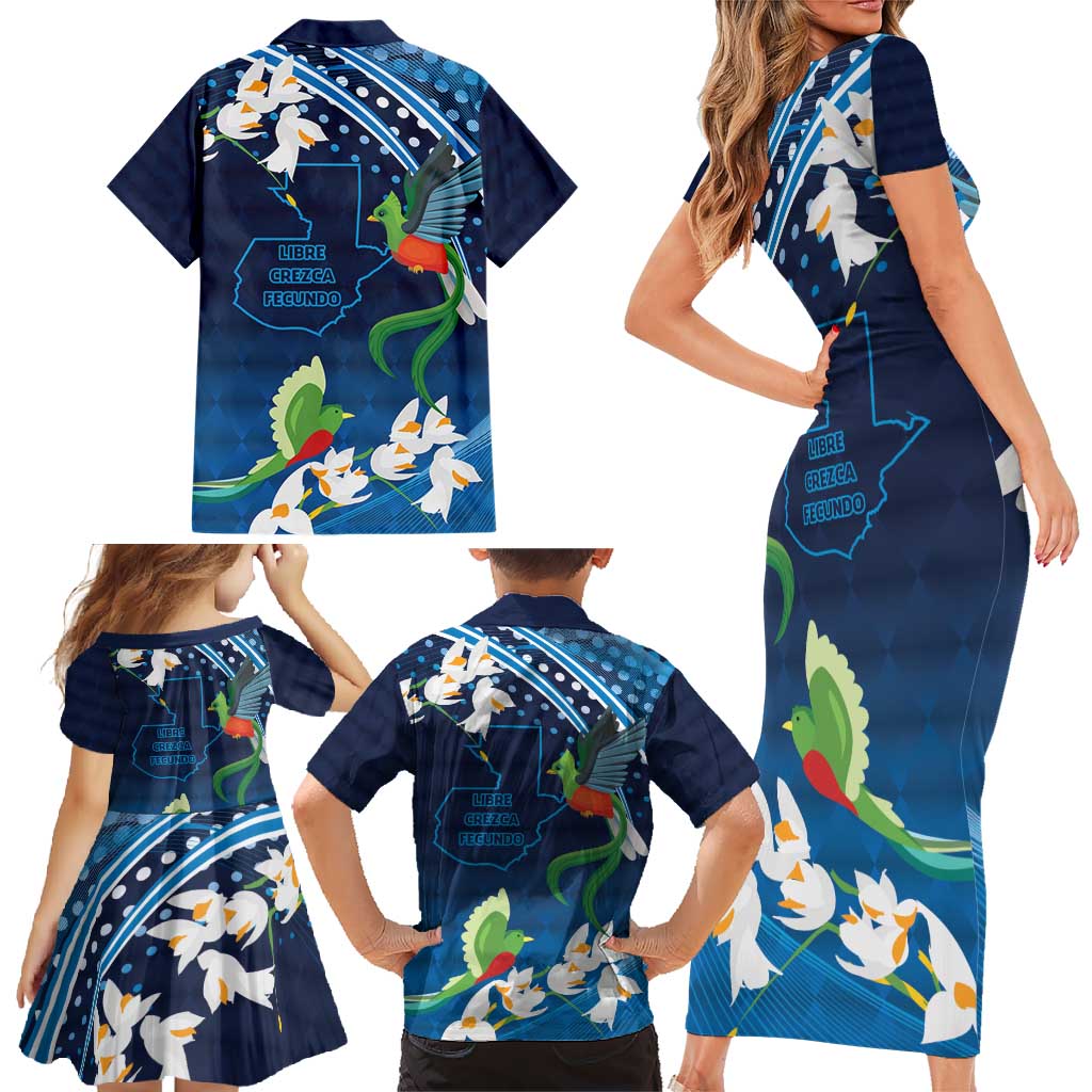 Guatemala Quetzal Bird Family Matching Short Sleeve Bodycon Dress and Hawaiian Shirt Libre Crezca Fecundo