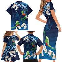 Guatemala Quetzal Bird Family Matching Short Sleeve Bodycon Dress and Hawaiian Shirt Libre Crezca Fecundo