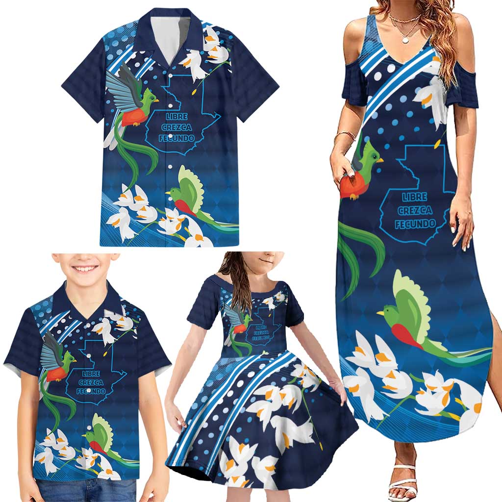 Guatemala Quetzal Bird Family Matching Summer Maxi Dress and Hawaiian Shirt Libre Crezca Fecundo