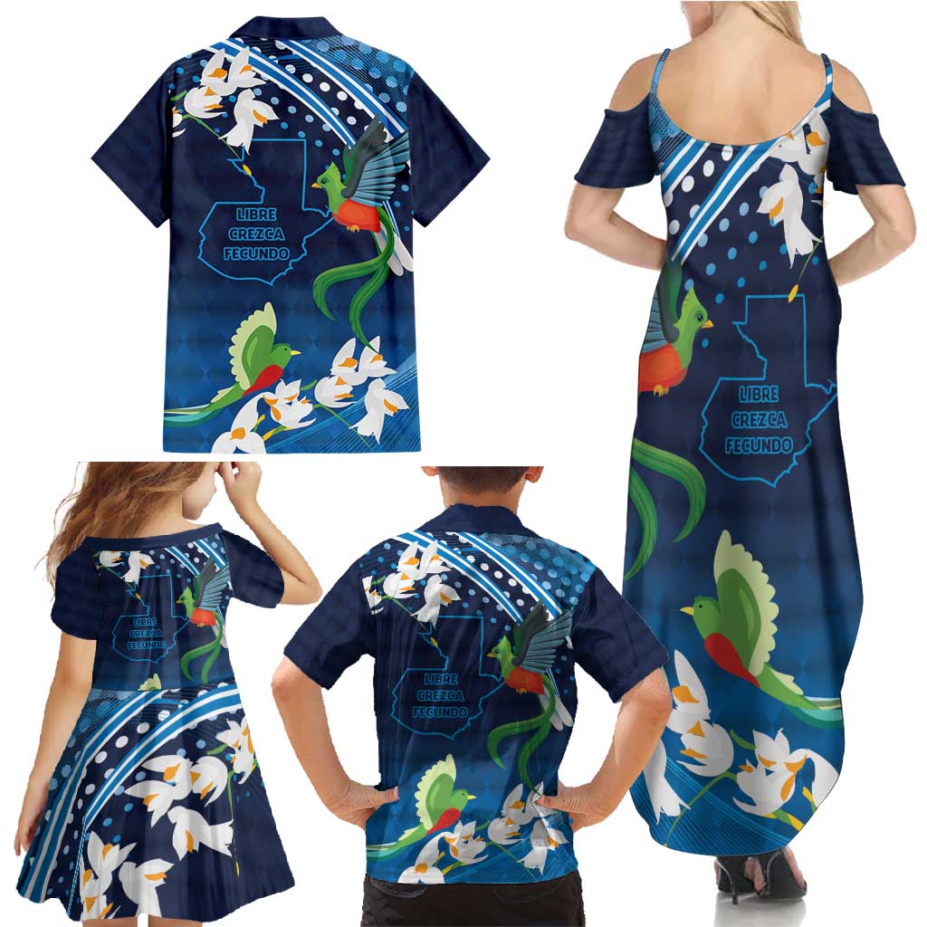 Guatemala Quetzal Bird Family Matching Summer Maxi Dress and Hawaiian Shirt Libre Crezca Fecundo