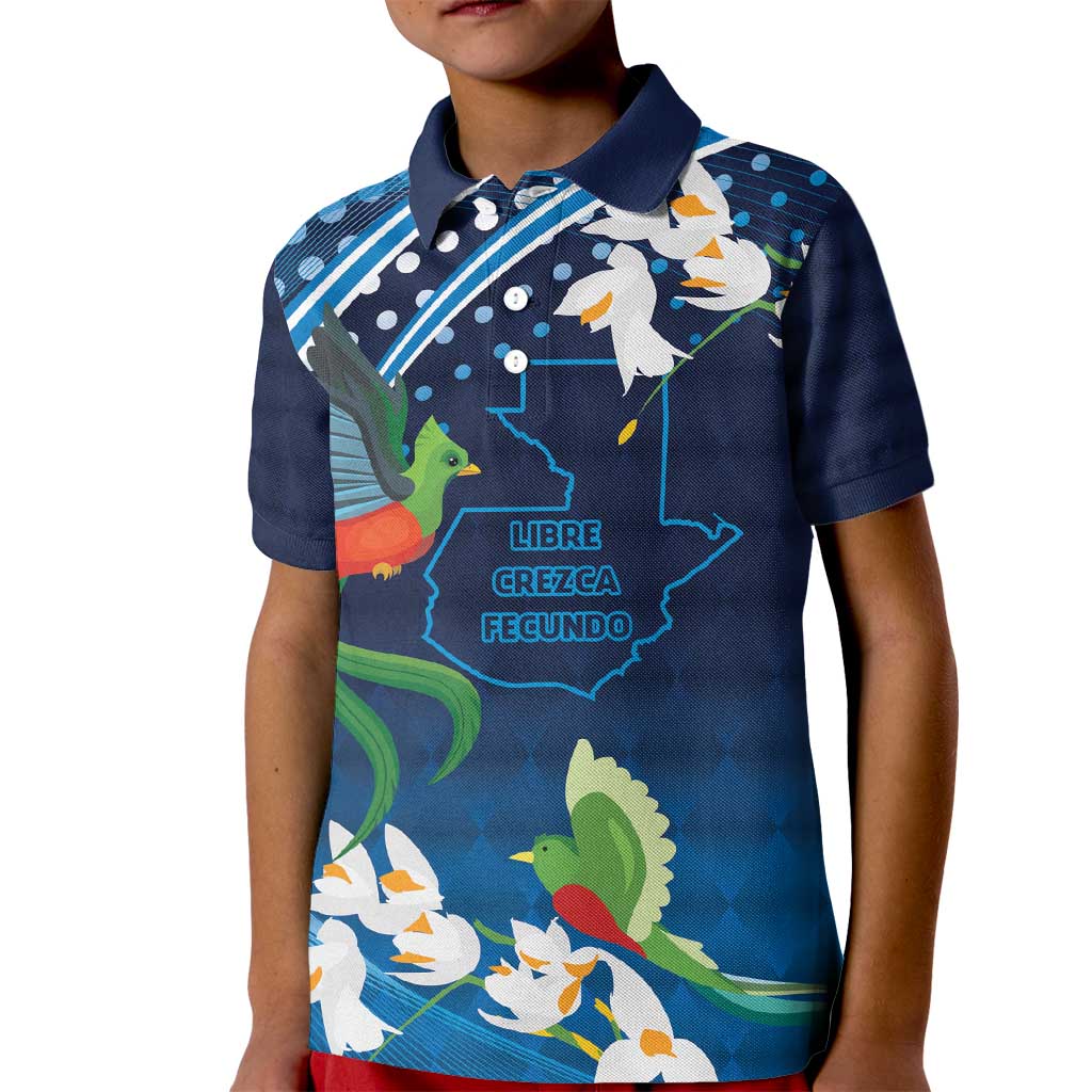 Guatemala Quetzal Bird Kid Polo Shirt Libre Crezca Fecundo