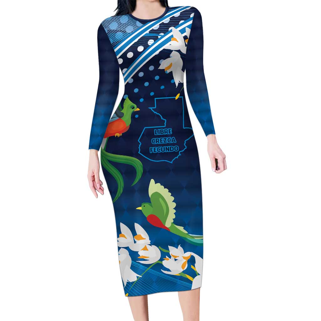Guatemala Quetzal Bird Long Sleeve Bodycon Dress Libre Crezca Fecundo