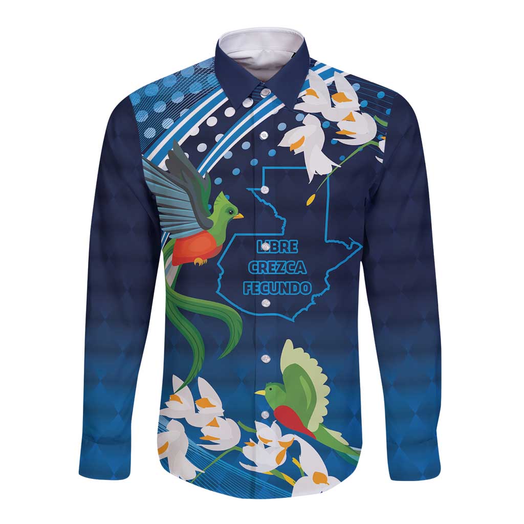 Guatemala Quetzal Bird Long Sleeve Button Shirt Libre Crezca Fecundo