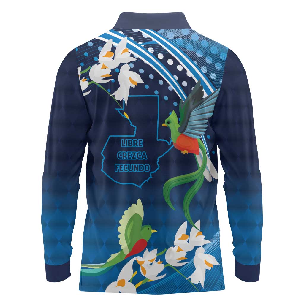Guatemala Quetzal Bird Long Sleeve Polo Shirt Libre Crezca Fecundo