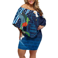 Guatemala Quetzal Bird Off Shoulder Short Dress Libre Crezca Fecundo