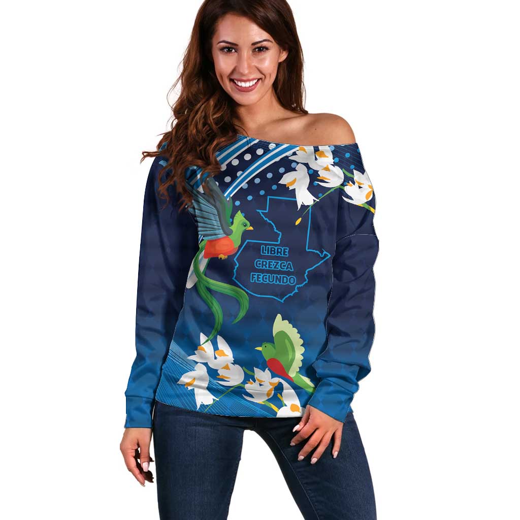 Guatemala Quetzal Bird Off Shoulder Sweater Libre Crezca Fecundo
