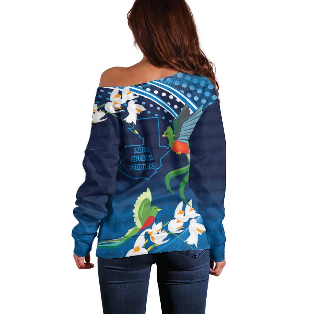 Guatemala Quetzal Bird Off Shoulder Sweater Libre Crezca Fecundo