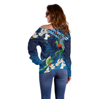 Guatemala Quetzal Bird Off Shoulder Sweater Libre Crezca Fecundo